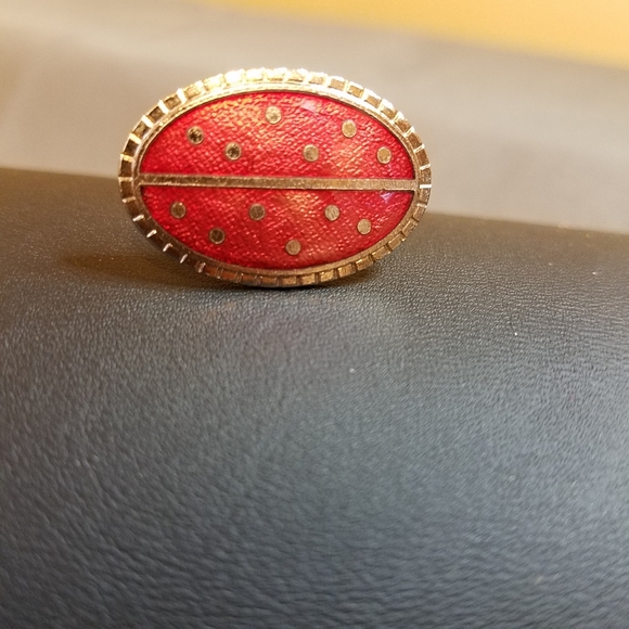 VTG cufflinks tie bar set red silver tone trident - Picture 7 of 11